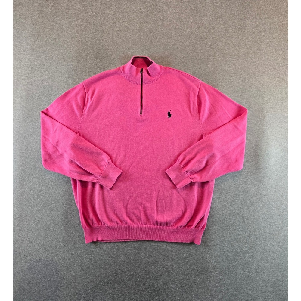 Polo Golf Ralph Lauren Quarter Zip Sweater Mens XXL Pink Pima Cotton Pullover